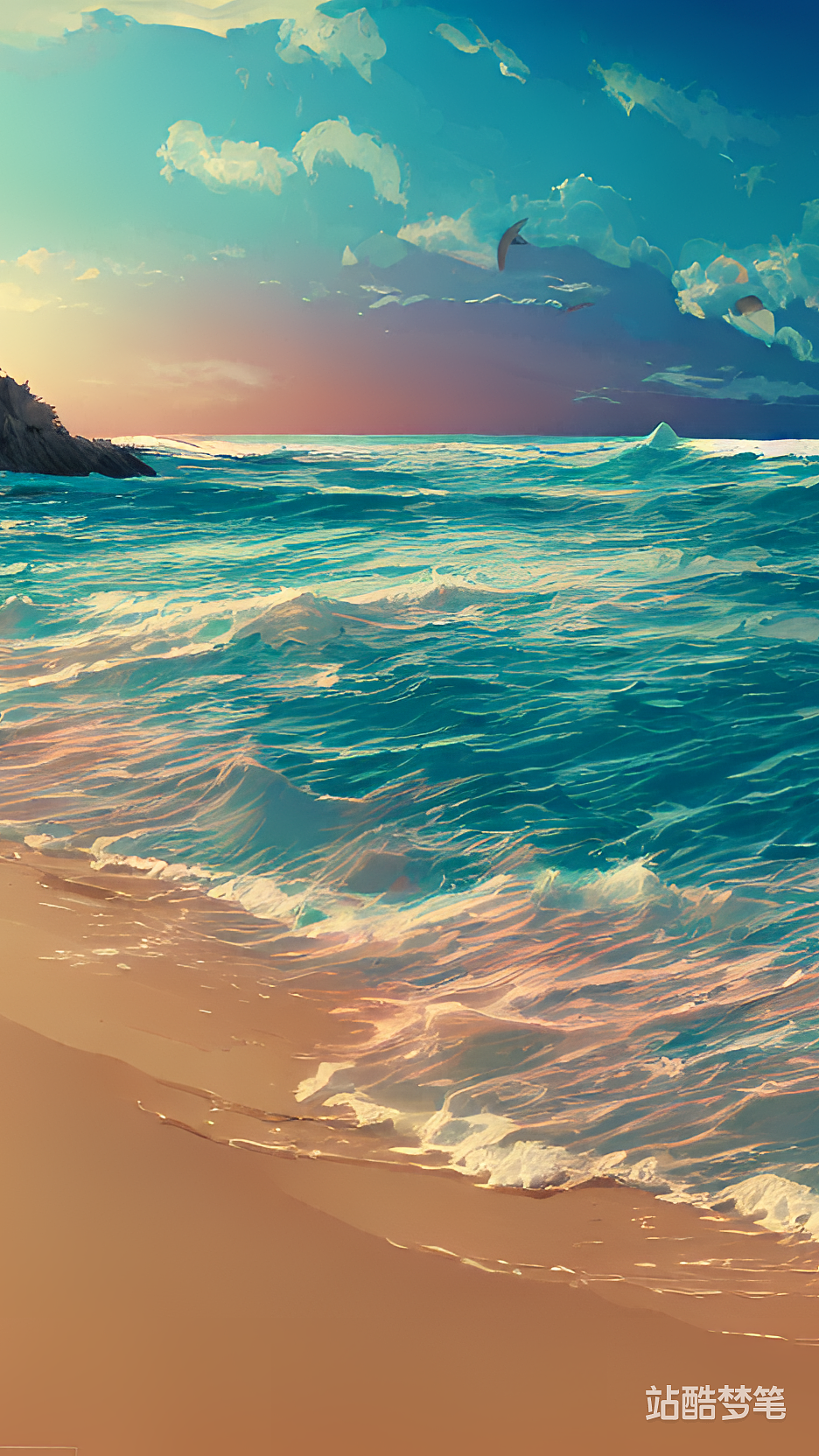 #站酷梦笔#海，沙滩，唯美，浪漫，插画（图ZMzI1MjExNzIw） - AI作品 - 站酷设计师大福急啊原创素材 - 站酷ZCOOL