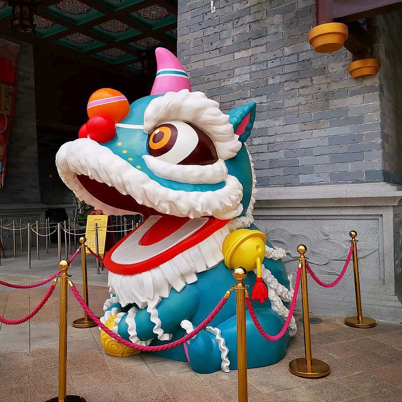 玻璃钢舞狮雕塑商场城门古城节庆DP狮子摆件工艺品美陈