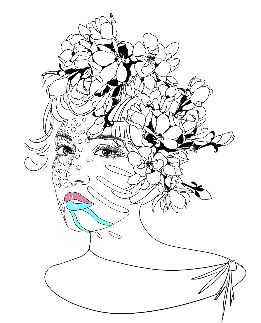 花卉元素人物插画（图ZMTU1OTI5Nzg4） - 艺术插画 - 站酷设计师团子丫原创素材 - 站酷ZCOOL