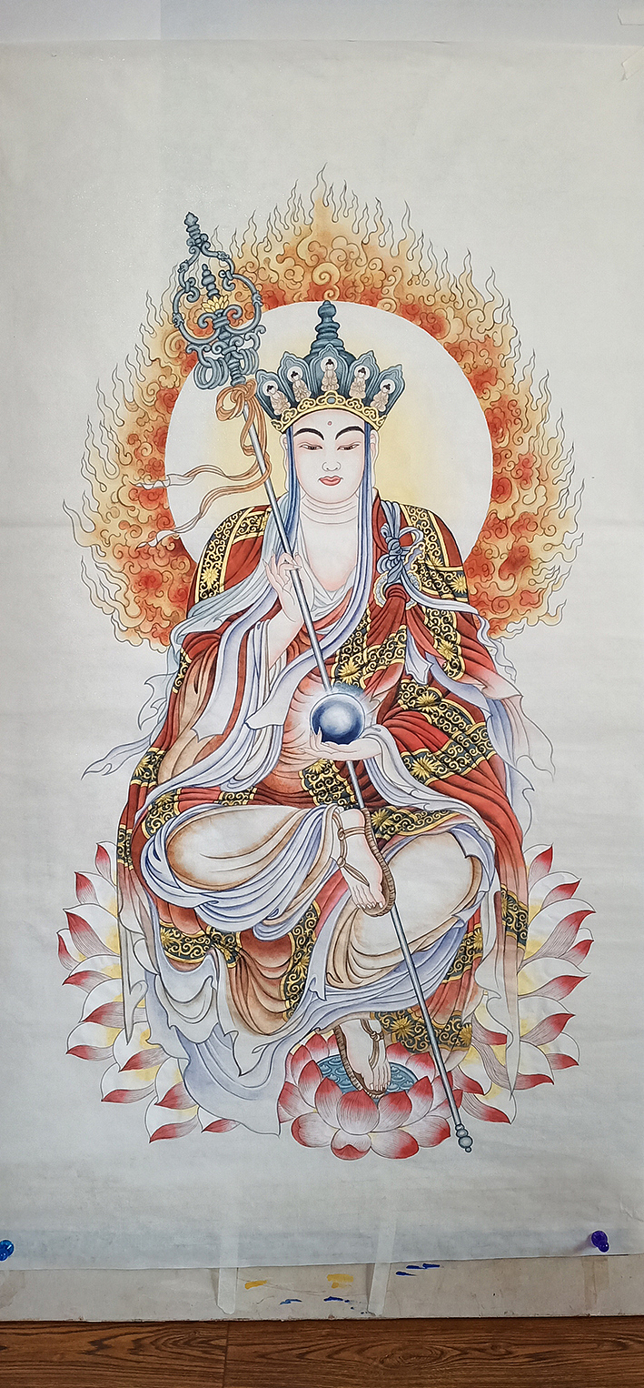 手绘工笔地藏王菩萨