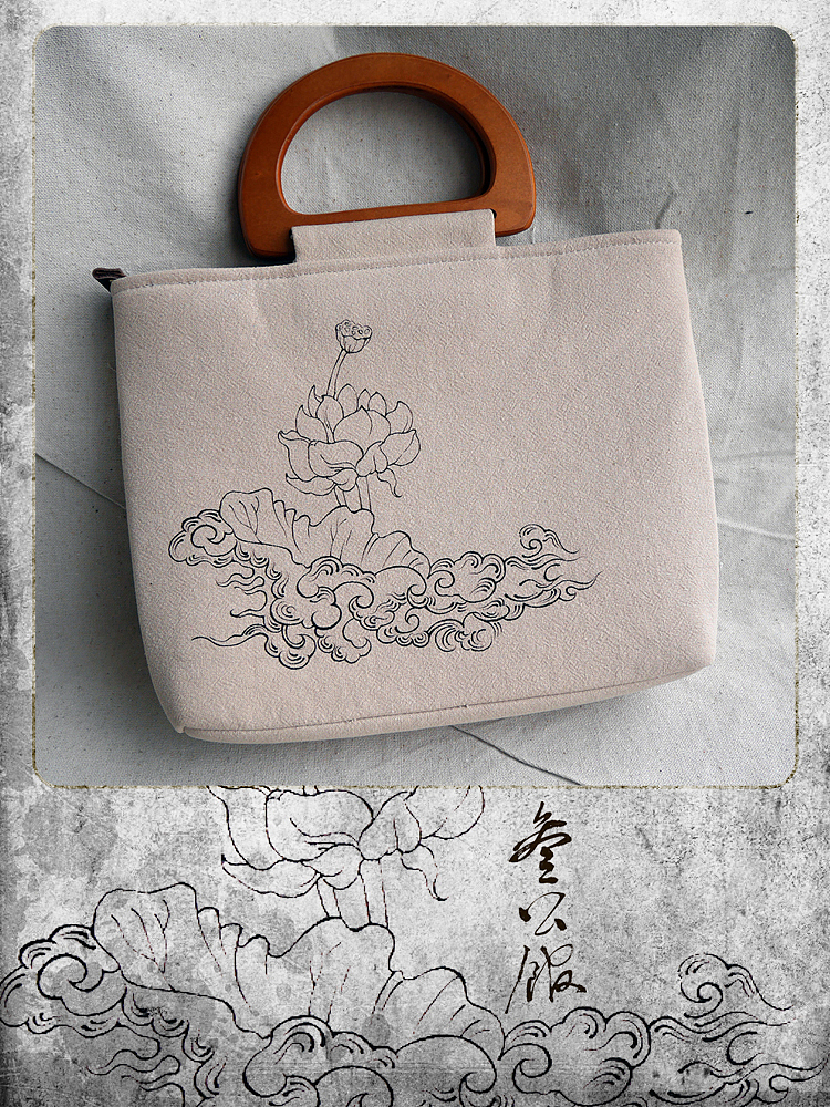 叁公馆·手绘棉麻包·莲