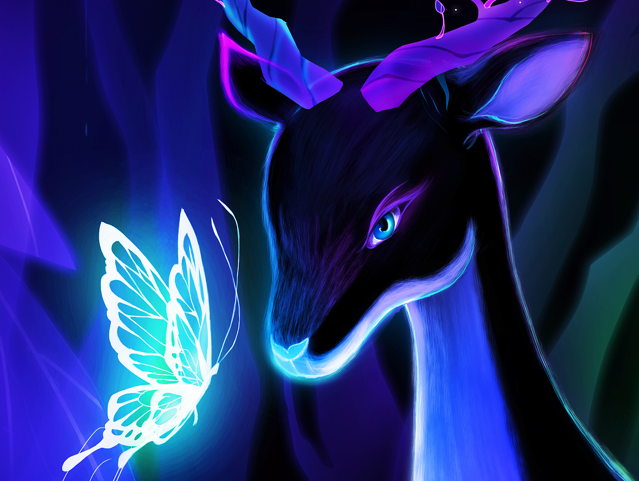 绘画 板绘 荧光 炫彩 巨物 华丽 鱼 鹿 蝴蝶 梦幻 高清（图ZMjkwMTg4Mjg0） - 艺术插画 - 站酷设计师Acai7原创素材 - 站酷ZCOOL