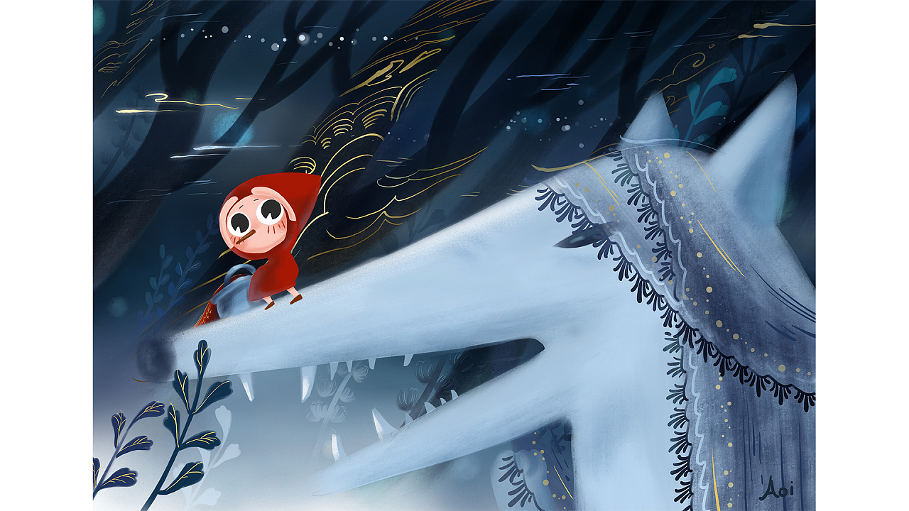 小红帽在夜晚的森林