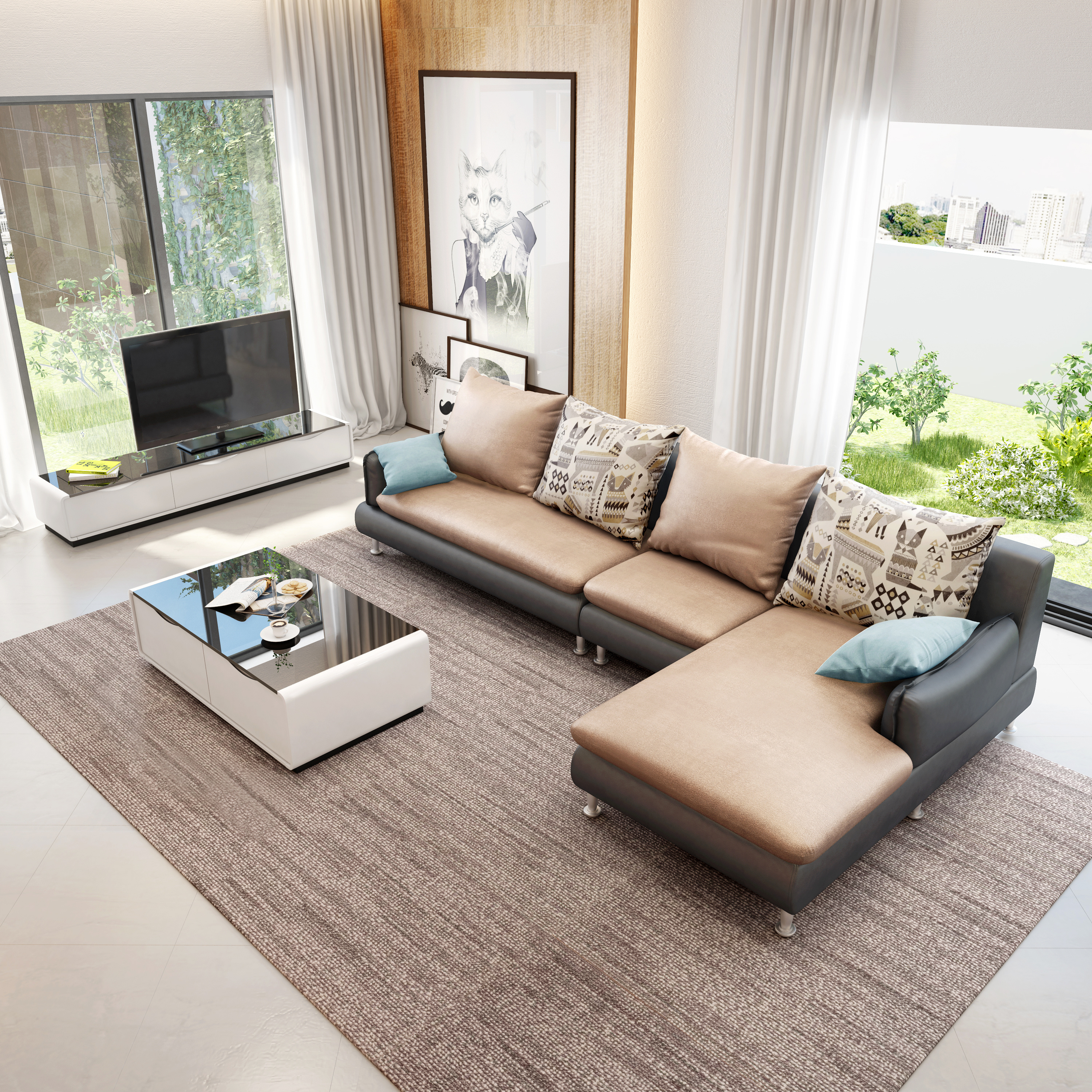 一组现代简约沙发3d设计,现代简约客厅 餐厅3d设计,淘宝家具3d效果图