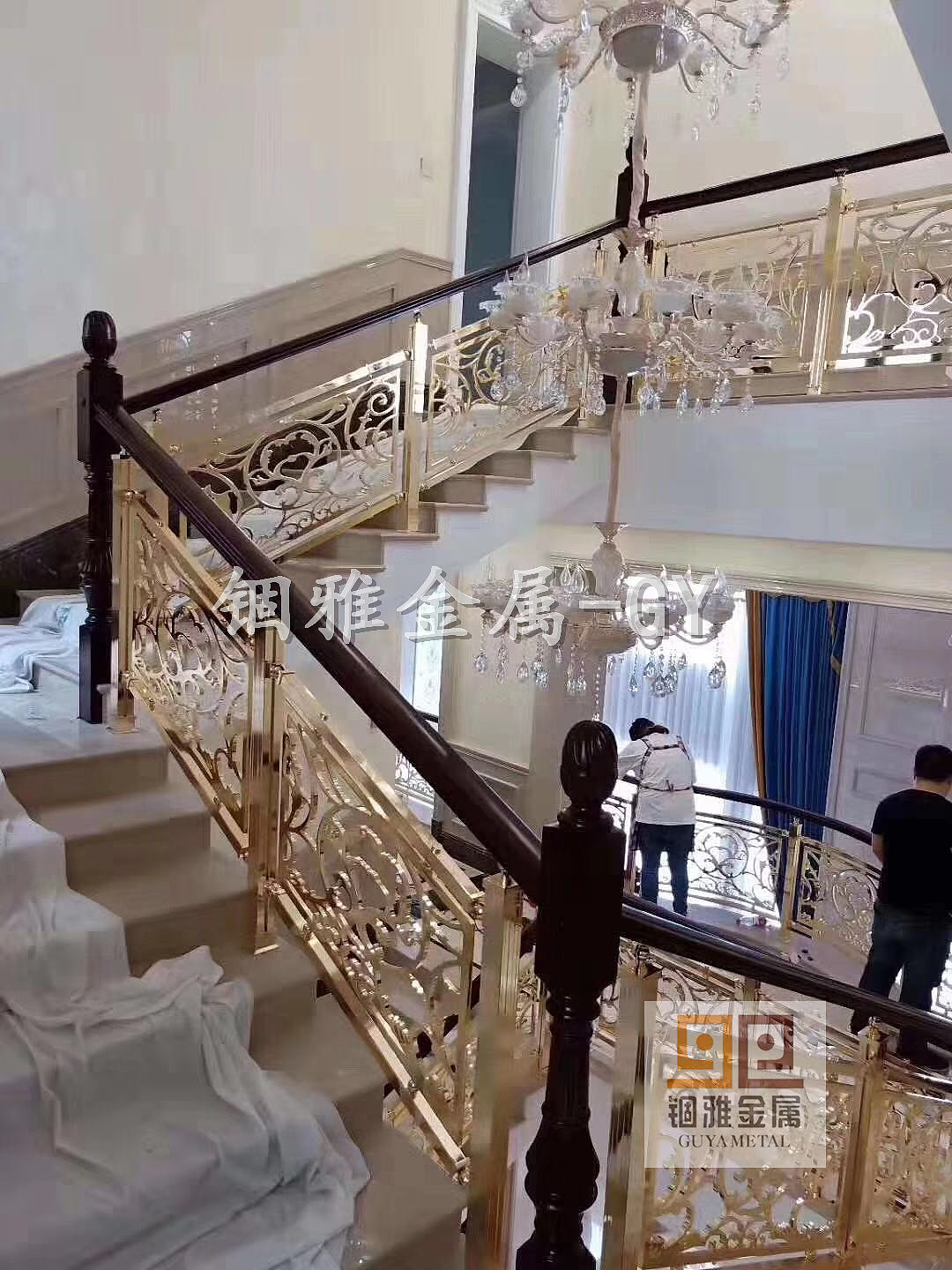 镜面K金钛金铝板纯黄铜板浮雕刻别墅装饰楼梯护栏