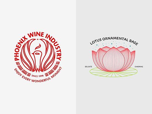 凤凰&荷花的线构成LOGO设计