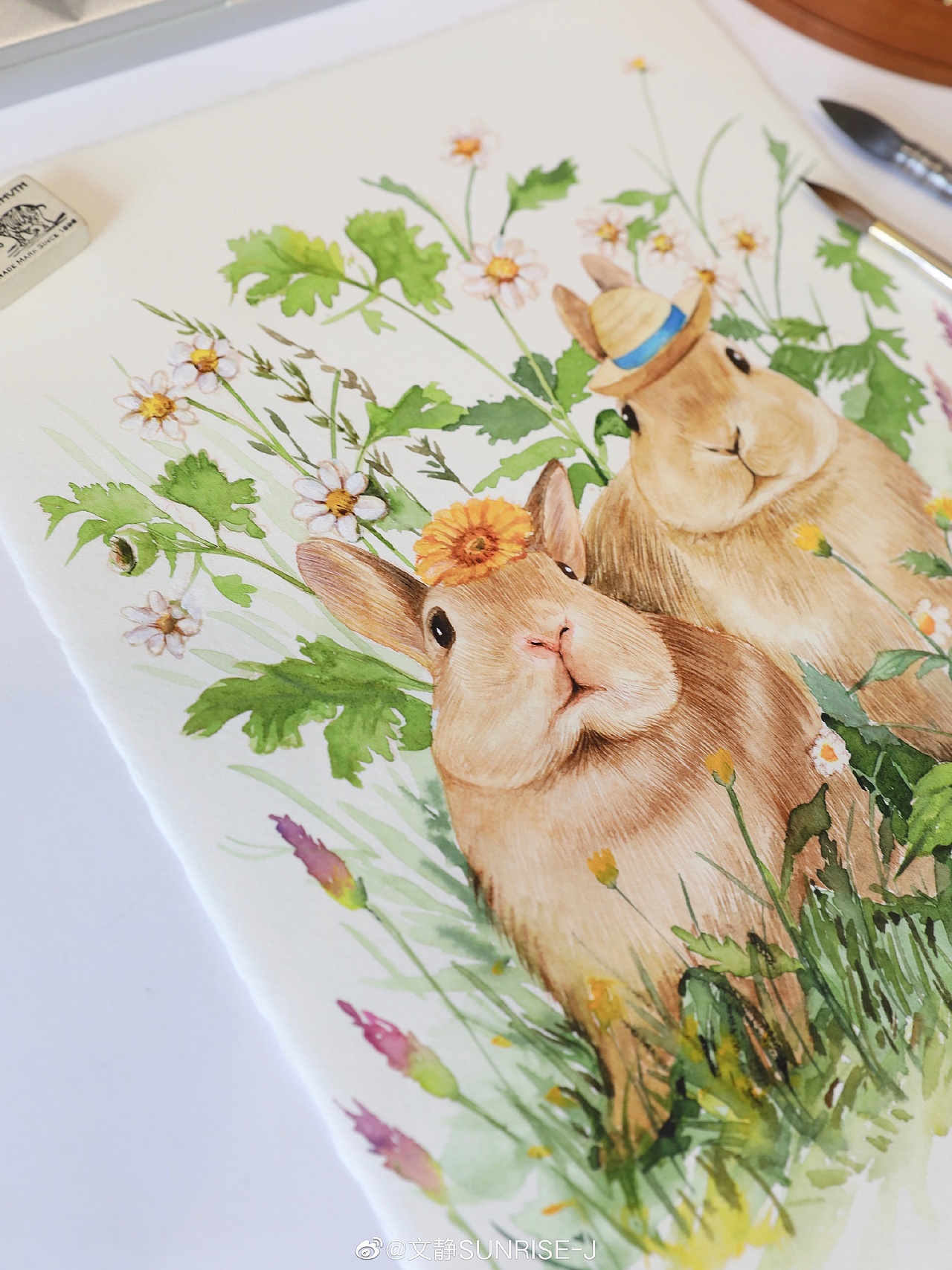 【原创水彩】治愈系小兔子（图ZMjE4NDU0NjA0） - 商业插画 - 站酷设计师文静手绘原创素材 - 站酷ZCOOL
