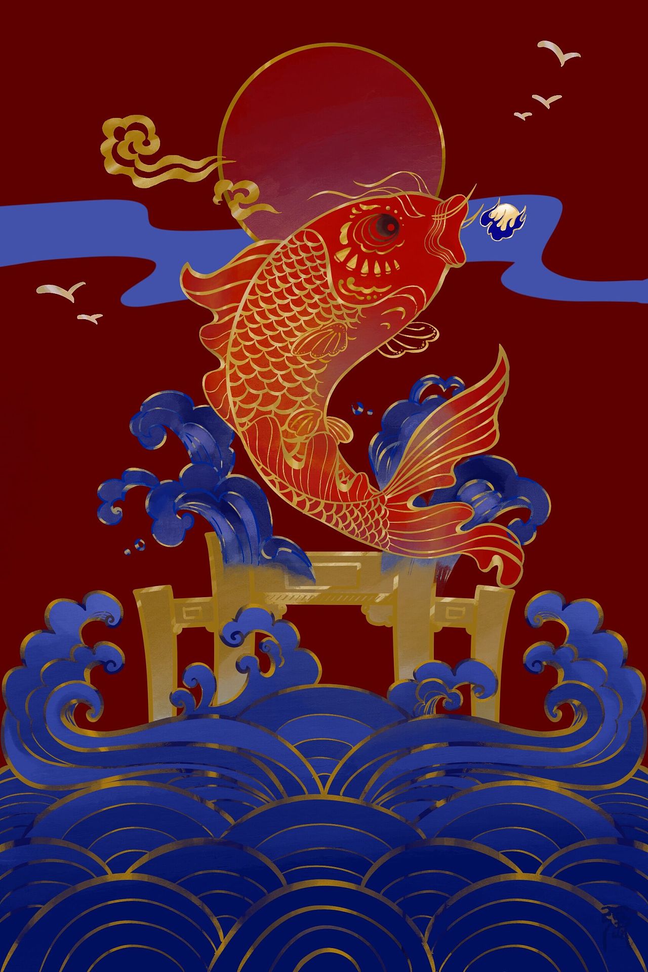 鲤鱼跃龙门|插画|创作习作|平青云 - 原创作品 - 站酷 (zcool)