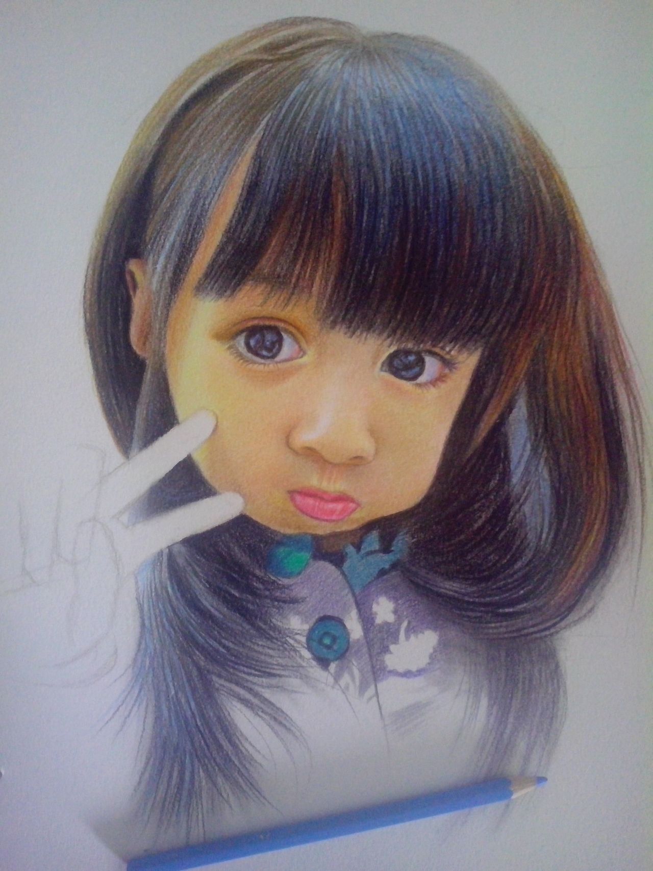 彩铅《卖萌的剪刀手~》,附步骤图~