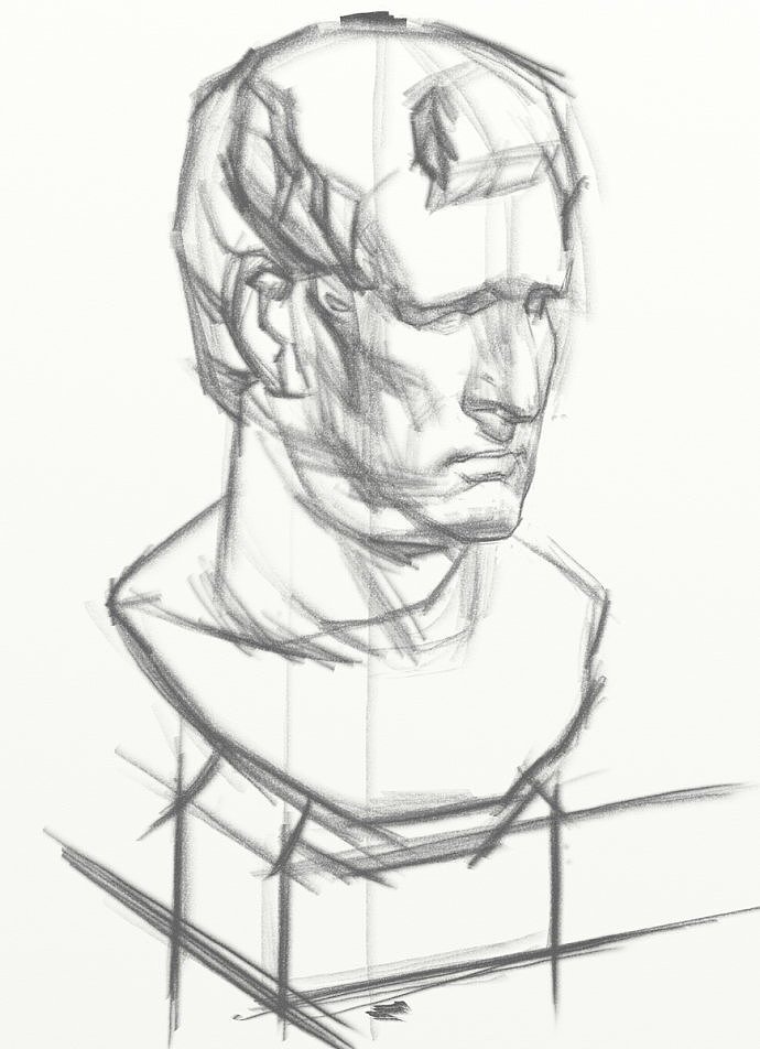 油画侠管老师cg素描 阿格里巴石膏像