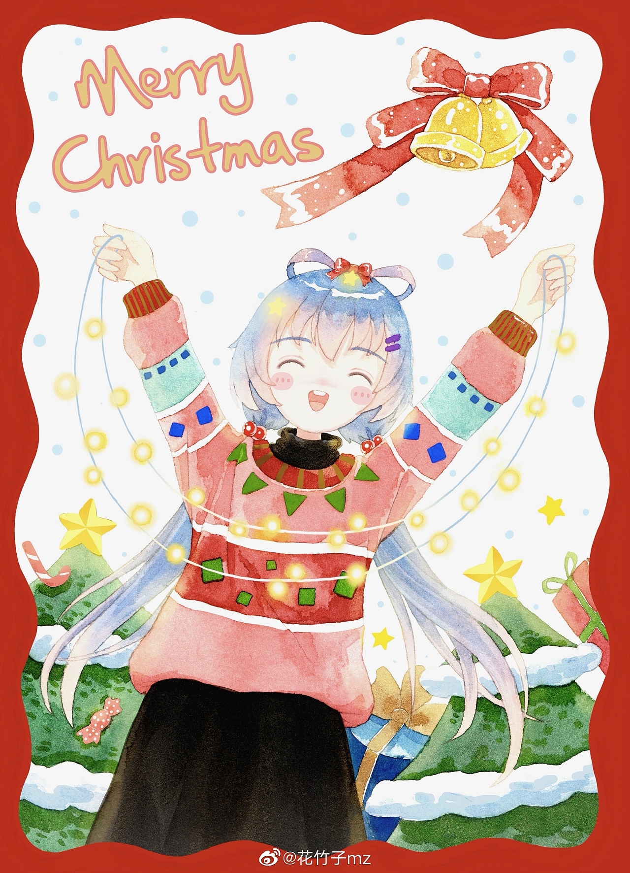 圣诞快乐 洛天依 水彩手绘上色过程