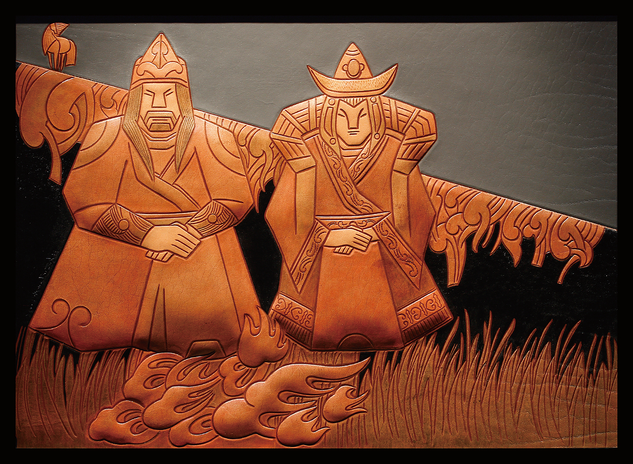 (八)《也速该与柯额伦的婚礼》 	 br> br>画面是也速该与柯额伦的婚礼