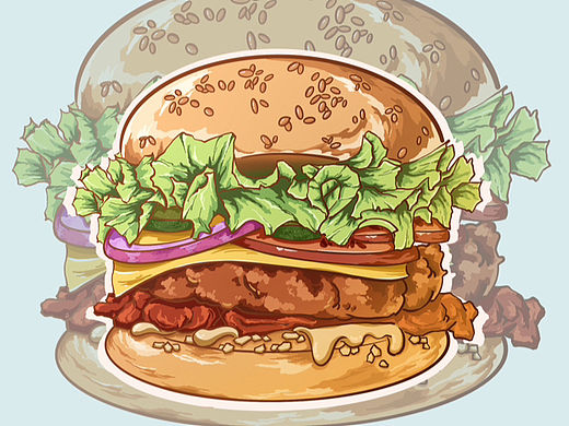 汉堡美食插画