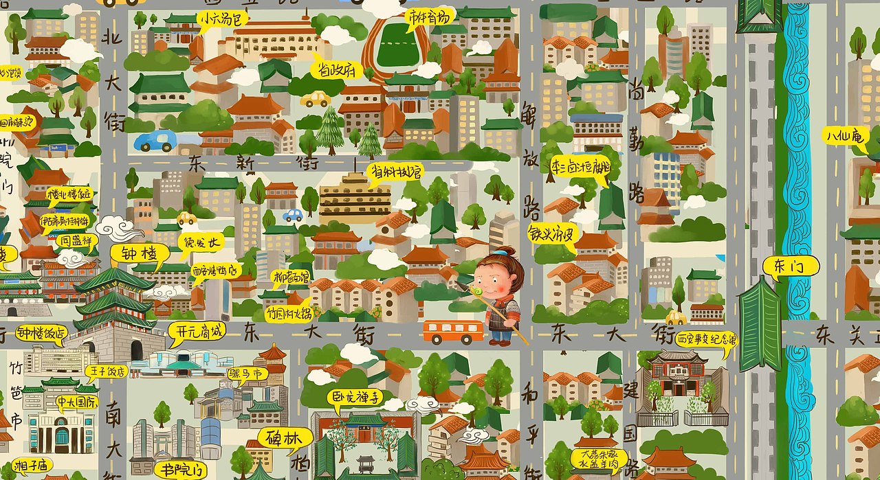 西安手绘地图(部分过程图)