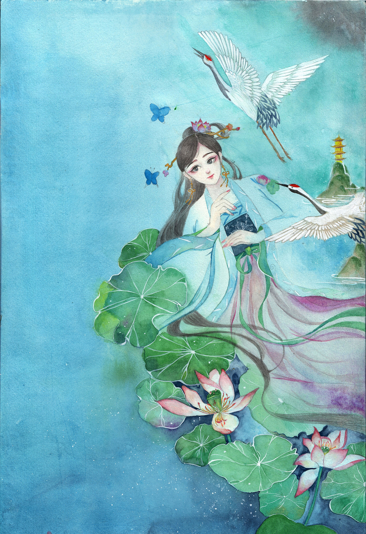 【练习】古风水彩手绘|插画|创作习作|千里暮 - 原创作品 - 站酷