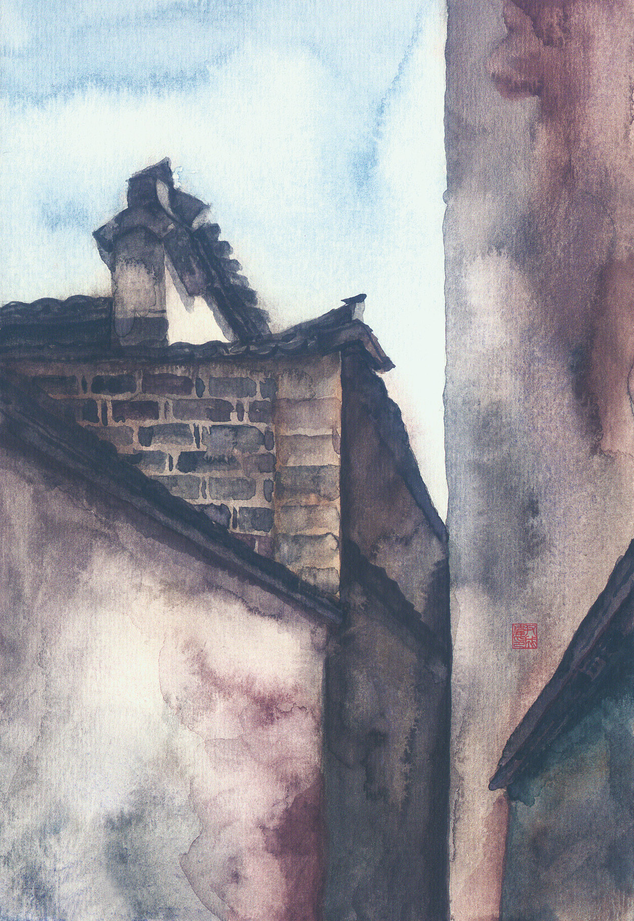 宏村行尹成伟水彩写生作品