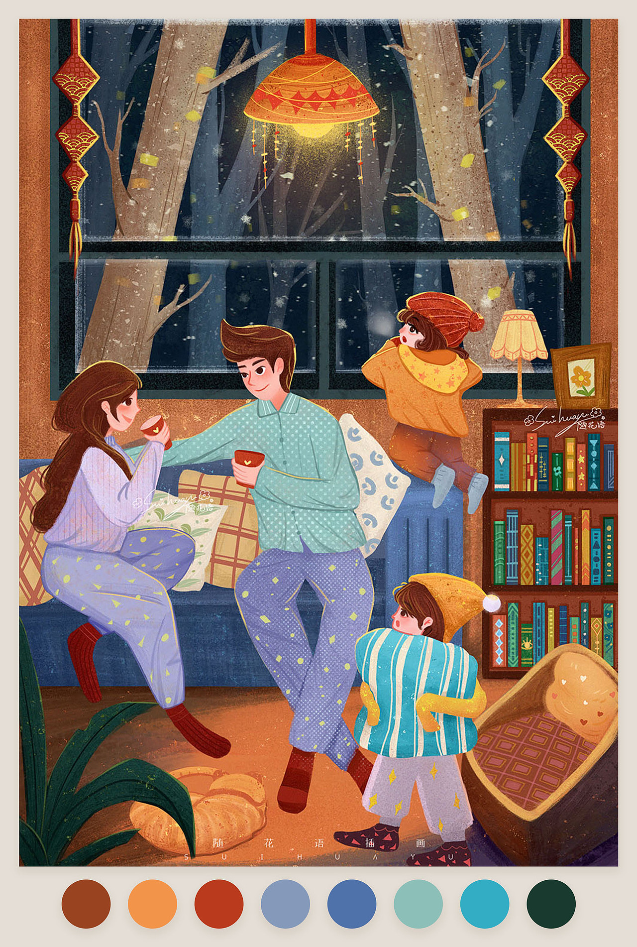 温暖过冬原创场景儿童插画