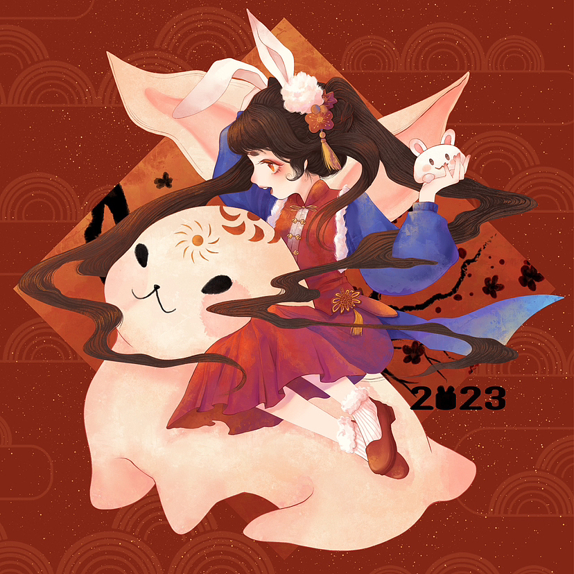 《福兔贺春》（图ZMzI3MzMxMzU2） - 艺术插画 - 站酷设计师透明的柠檬茶原创素材 - 站酷ZCOOL