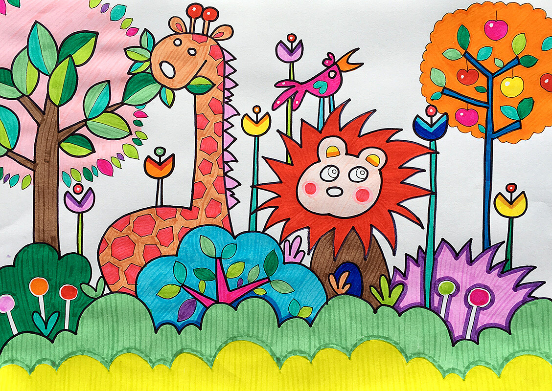 儿童画水彩笔-热闹的森林|纯艺术|绘画|ninili_原创作品-站酷(zcool)
