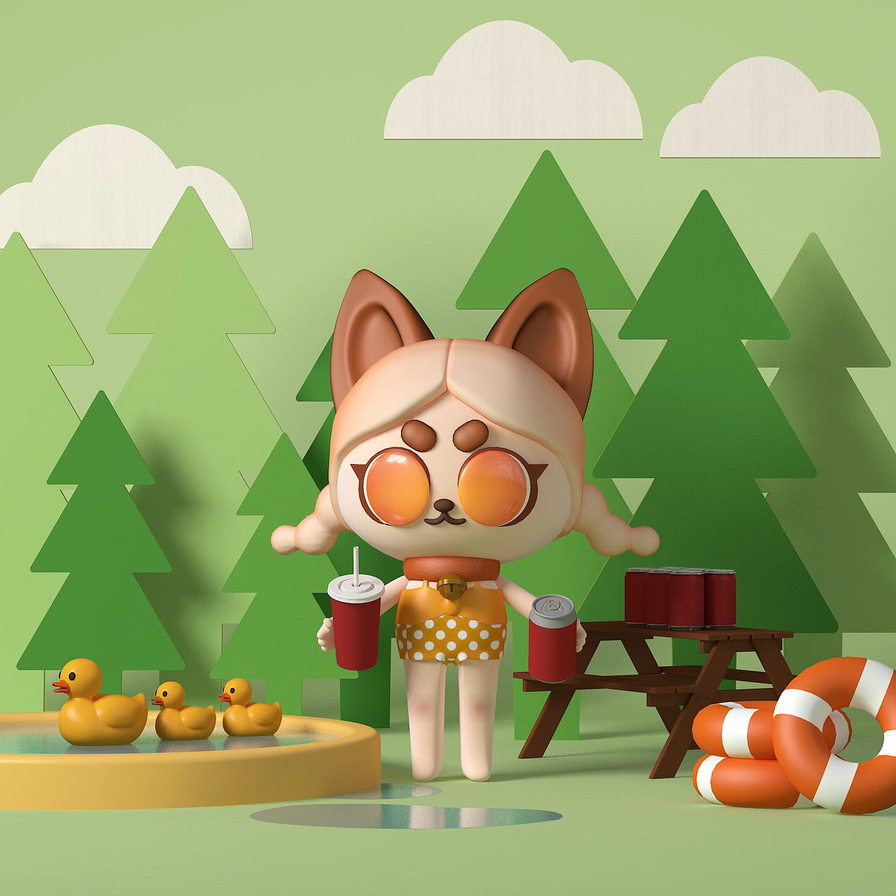 c4d建模练习|可爱狗娘