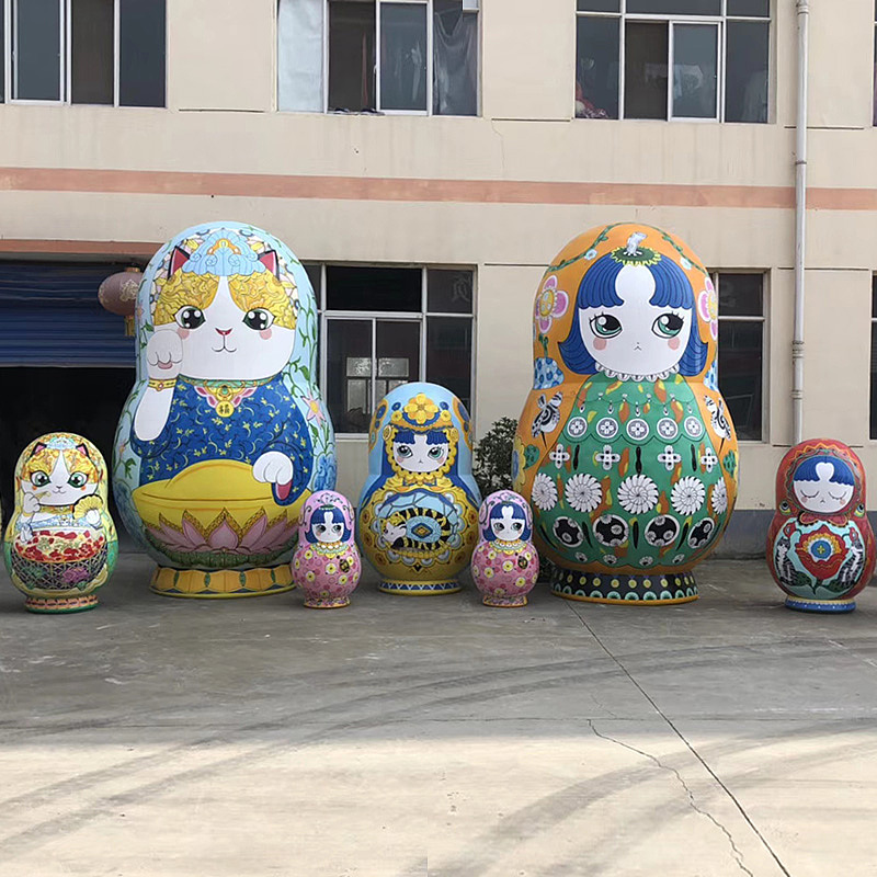 玻璃钢彩绘网红套娃雕塑摆件  雕塑厂家 卡通雕塑