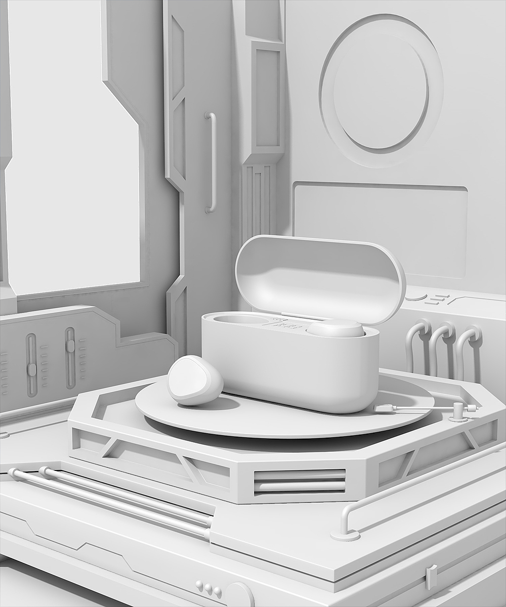 蓝牙耳机电子产品c4d场景渲染加后期合成