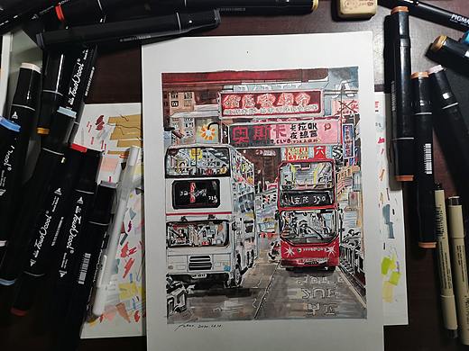 马克笔街景临摹