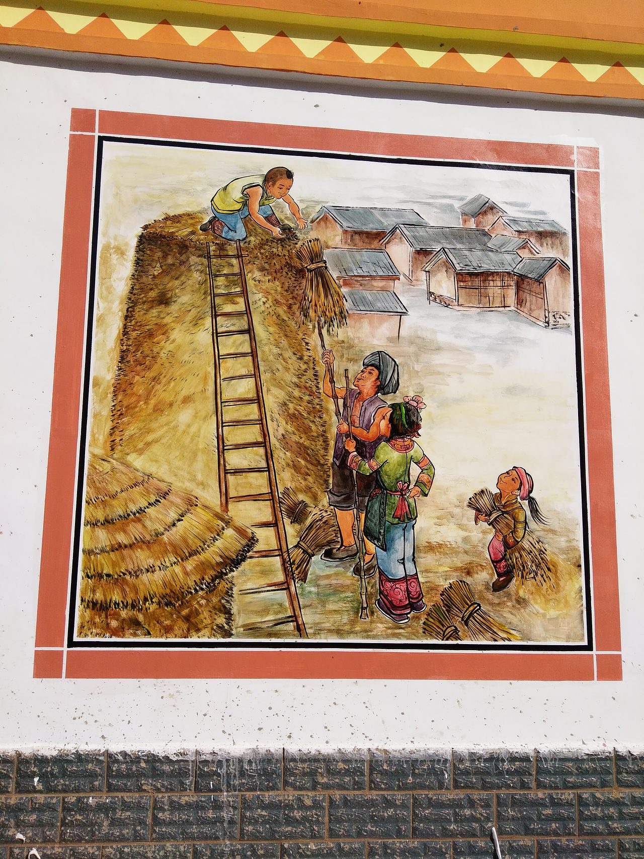 傈僳族文化傈僳族墙体彩绘墙画墙绘云南傈僳族墙体彩绘