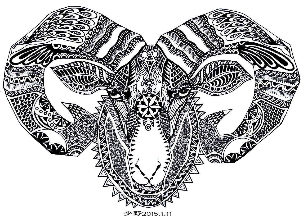 羊黑白装饰插画