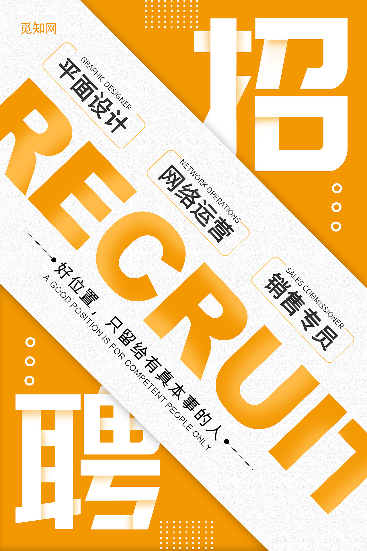 黄色简约创意平面设计招聘海报