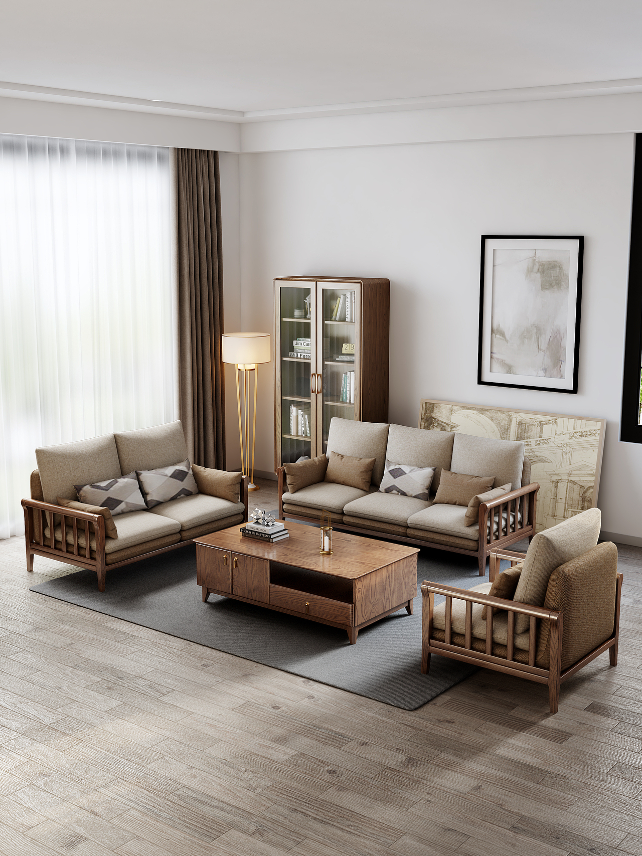 某电商家具产品渲染 - 实木沙发款（原木+梨花木）（图ZMjczNjMzMzgw） - 场景 - 站酷设计师氷奈冰丶瞬原创素材 - 站酷ZCOOL