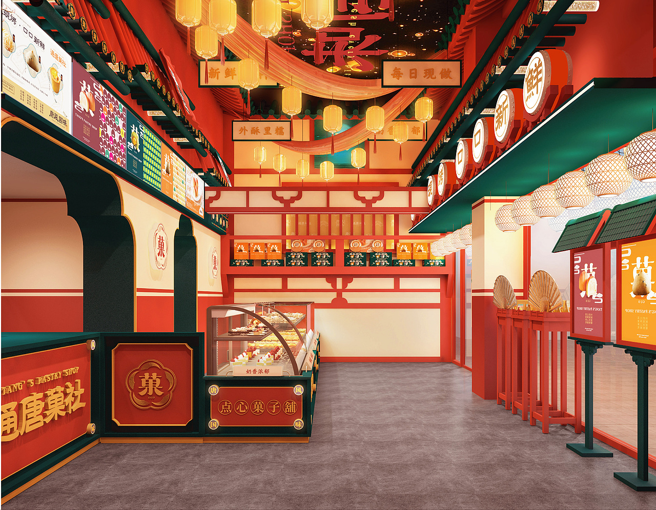 灯笼、牌匾、大鼓的置入
将浓墨重彩的唐风融入到空间设计当中<br>给消费者带来了全新的视觉体验
