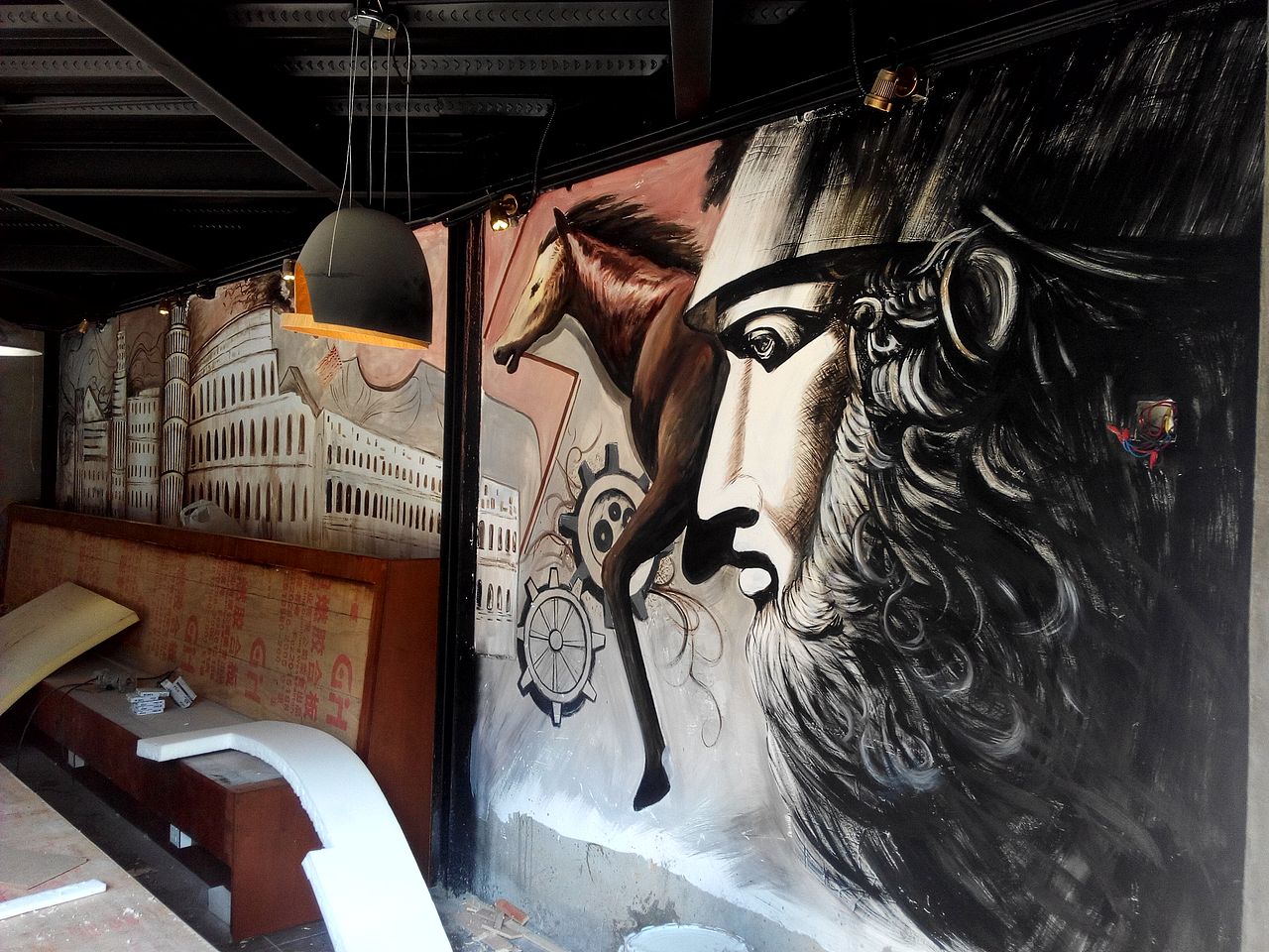 工业风咖啡店手绘墙