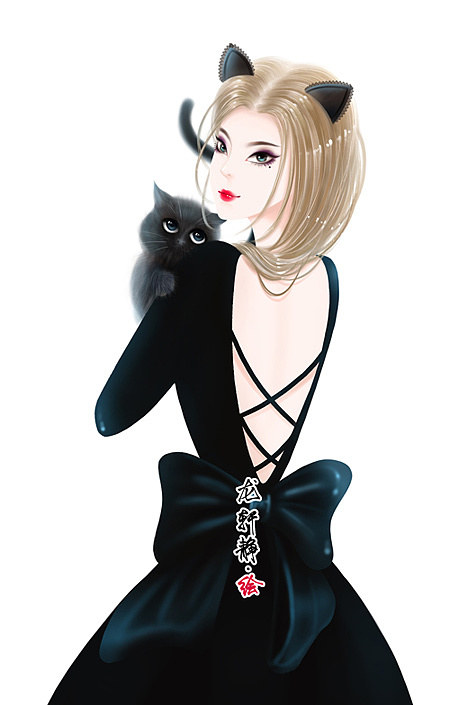 猫女郎假面小礼服插画