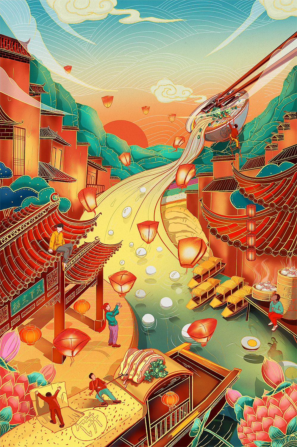 《桨声灯影里的美食》（图ZMjc0MDk0OTQw） - 商业插画 - 站酷设计师mony墨拟原创素材 - 站酷ZCOOL