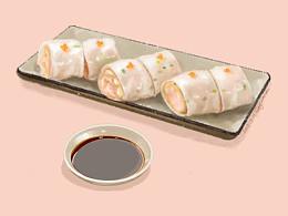 《廣東腸粉》寫實靜物插畫