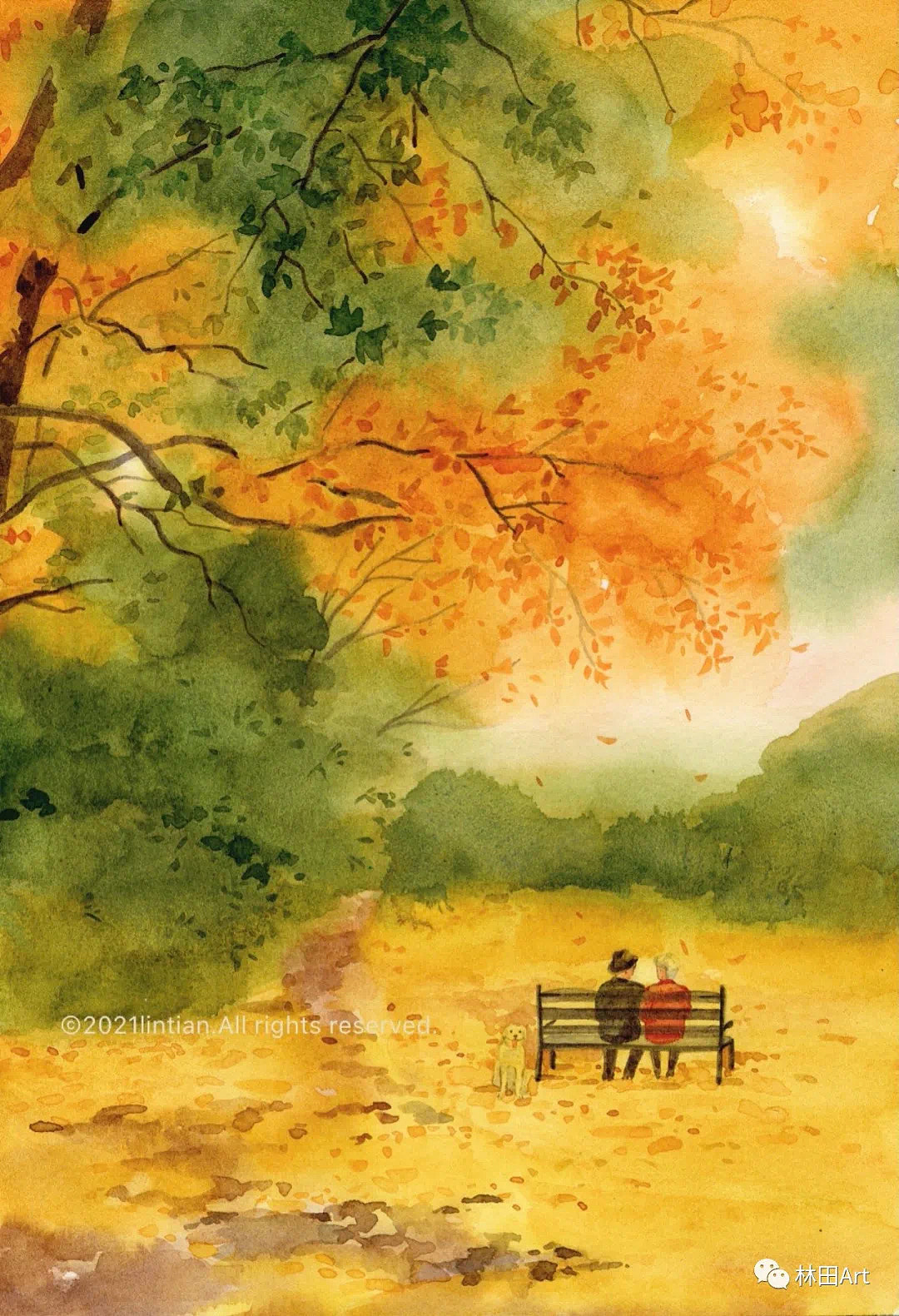 水彩插画|秋天是会发光的金色