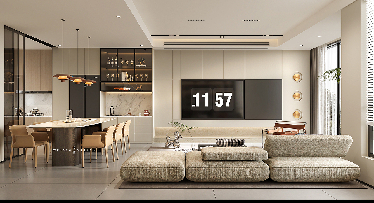 戊空效果图表现一现代极简奶油风格