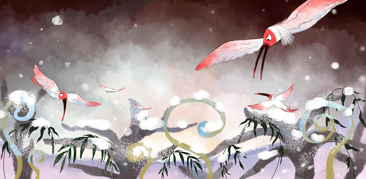 朱鹮家族（图ZOTQ3NDU0ODg=） - 儿童插画 - 站酷设计师Hello蓝豆原创素材 - 站酷ZCOOL