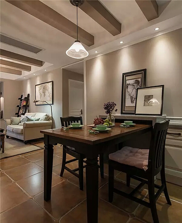 郑州郑西理想城107平三室两厅美式风格装修案例效果图