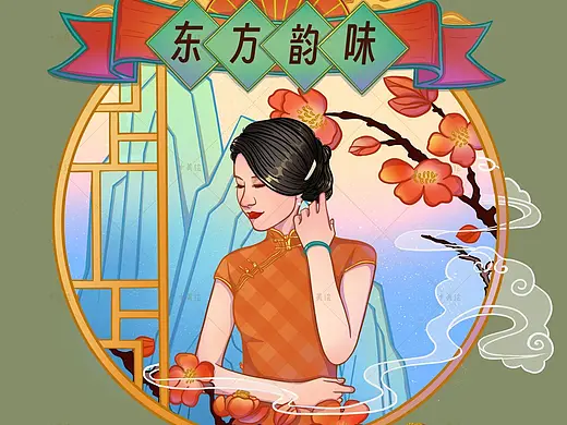 旗袍美女，国潮风