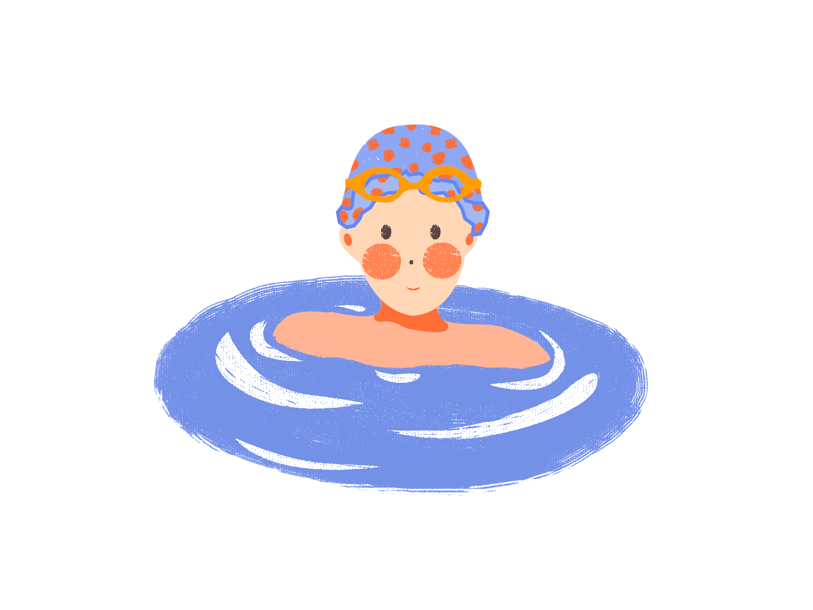プールで泳いでいるピンクの水着の少女のイラスト漫画。 | プレミアムベクター