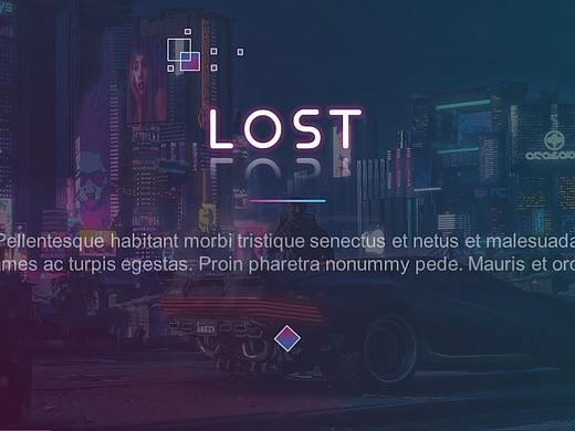 LOST迷失蓝色紫色动画赛博朋克风PPT模板