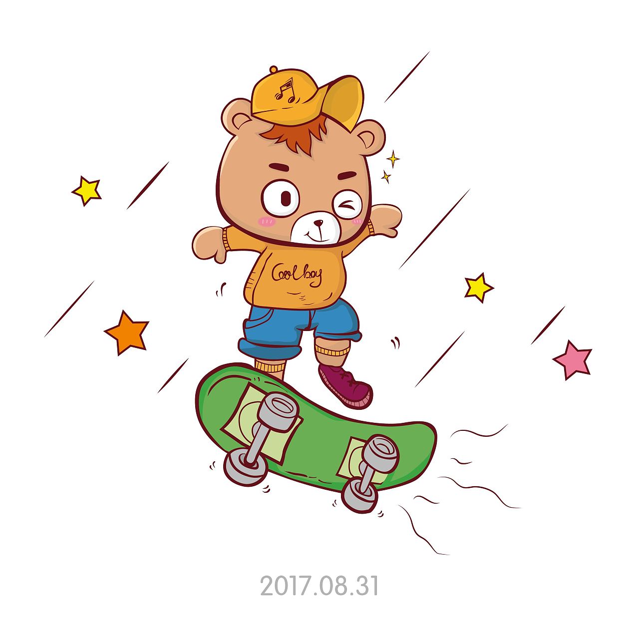 ai矢量插画-滑板少年