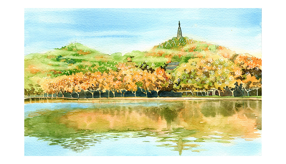手绘城市系列西湖十景