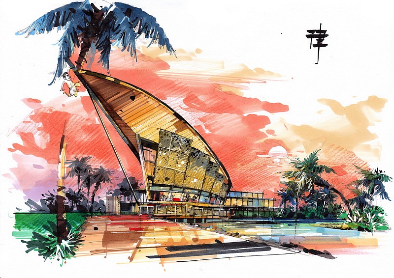 吕律谱建筑手绘作品(卓越手绘)