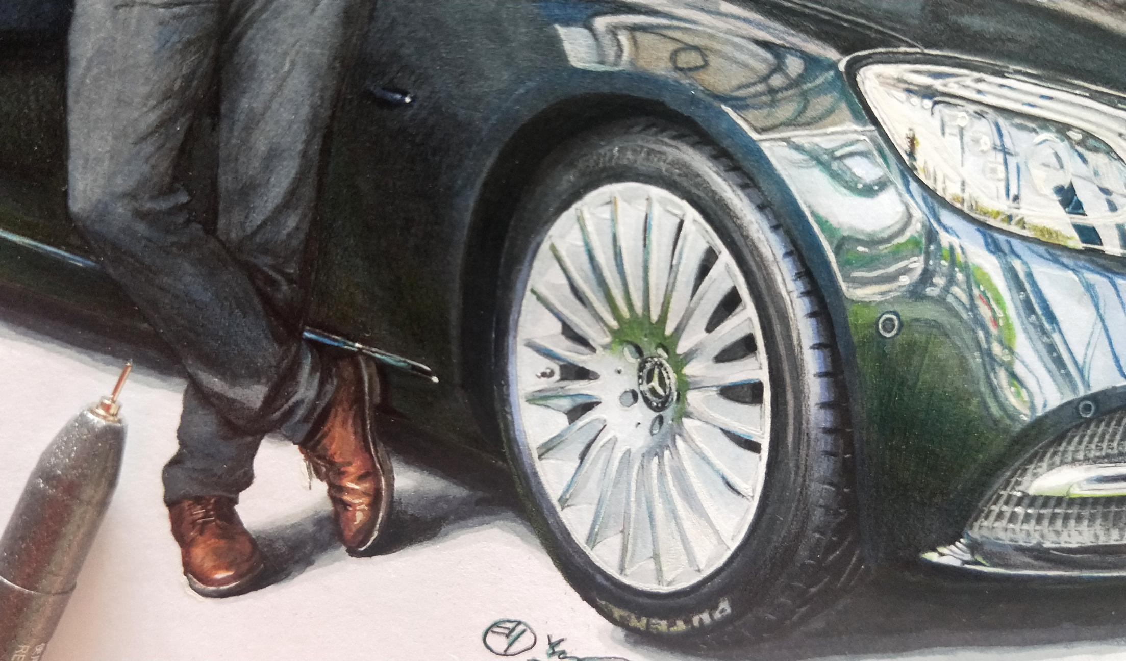 【带人物的汽车手绘】心所向,驰以恒--奔驰 s 350l