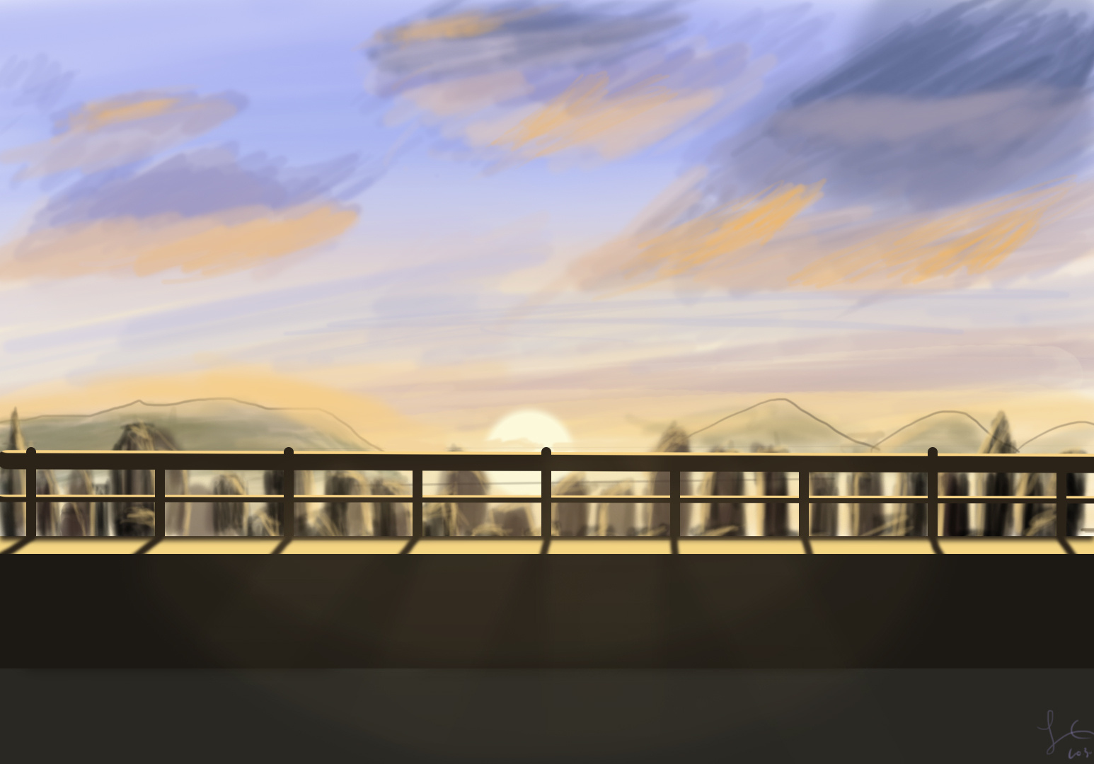 夕阳下的城市-学的太累了 停下脚步画个画