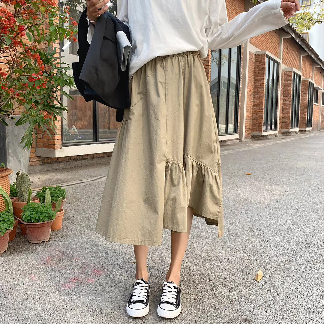 模特研一港风裙 ins超火过膝裙 帆布裙 外景拍摄