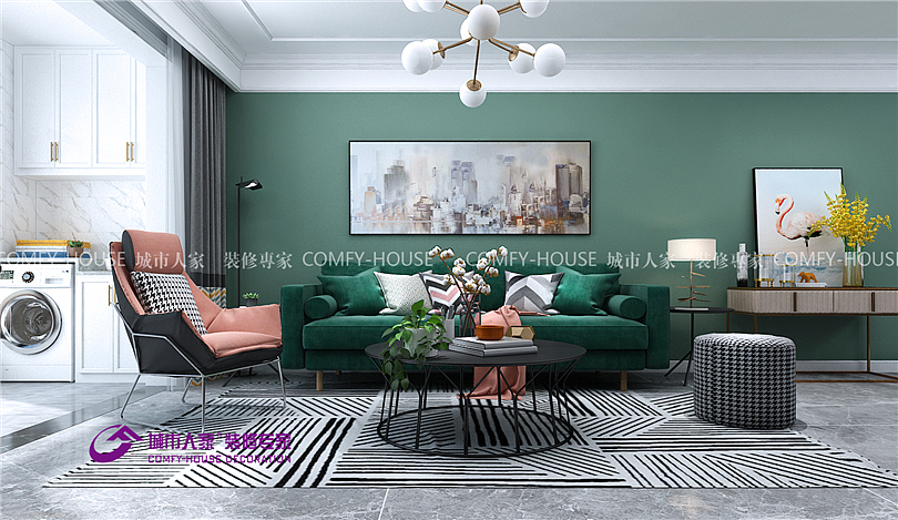 万达文旅城125平三室两厅现代美式风格装修